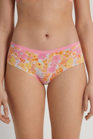 Dámské Boyshorts Tezenis Printed Bavlněné Floral Spring Flowers Print | CZ-DY5096748