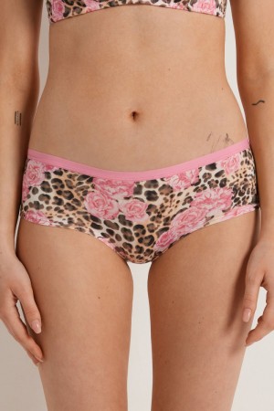 Dámské Boyshorts Tezenis Printed Bavlněné Růžové | CZ-CW3215970