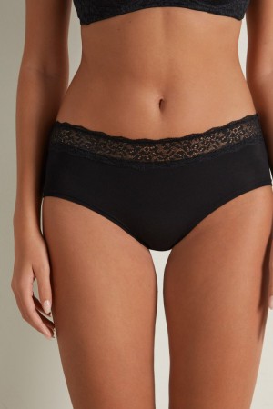 Dámské Boyshorts Tezenis Recycled Bavlněné and Krajkové Černé | CZ-IF9106238