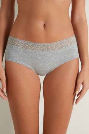 Dámské Boyshorts Tezenis Recycled Bavlněné and Krajkové Šedé | CZ-ZJ3284907