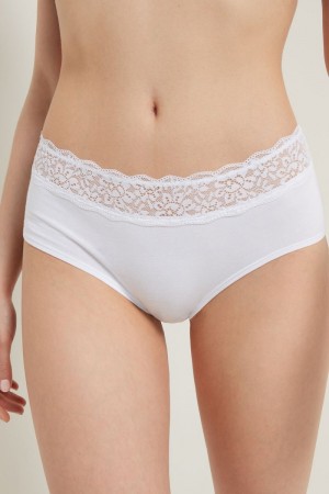 Dámské Boyshorts Tezenis Recycled Bavlněné and Krajkové Bílé | CZ-DM2854173