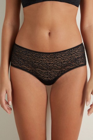 Dámské Boyshorts Tezenis Recycled Krajkové Černé | CZ-TL9826574