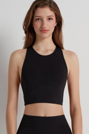 Dámské Crop Top Tezenis Bez Rukávů Microfiber Černé | CZ-XZ6908137