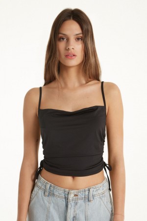 Dámské Crop Top Tezenis Crop Top with Side Drawstrings Černé | CZ-OG9065418