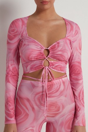 Dámské Crop Top Tezenis Cropped Long-Sleeve Criss-Cross Top Růžové Růžové | CZ-ZH0362759