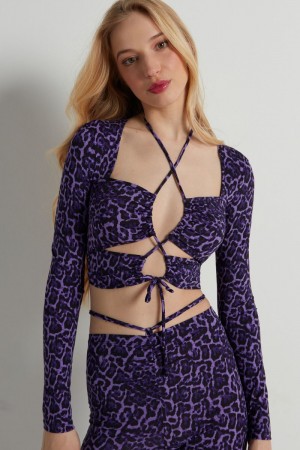 Dámské Crop Top Tezenis Cropped Long-Sleeve Criss-Cross Top Fialové | CZ-OQ8713540