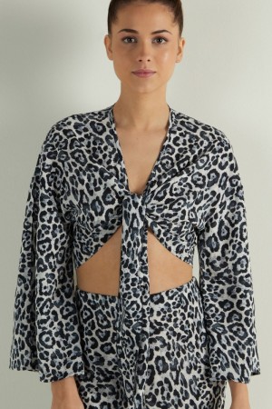 Dámské Crop Top Tezenis Knotted Half Sleeve Šedé | CZ-AP2349710