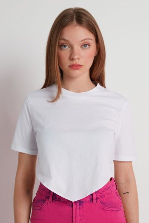 Dámské Crop Top Tezenis Krátké-Sleeved with V Cut Bílé | CZ-WD3267405