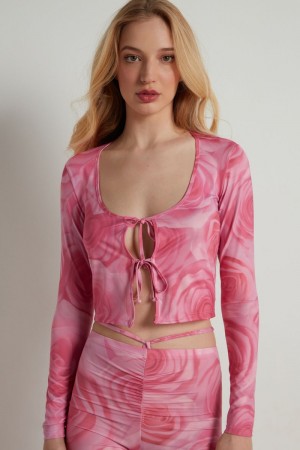 Dámské Crop Top Tezenis Open Cropped Long-Sleeve Top with Ties Růžové Růžové | CZ-YT7954132