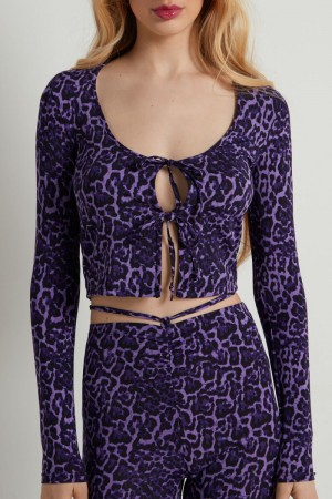 Dámské Crop Top Tezenis Open Cropped Long-Sleeve Top with Ties Fialové | CZ-NF3517480
