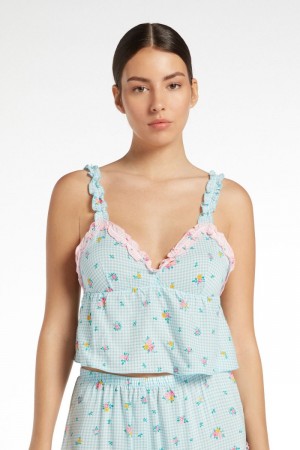 Dámské Crop Top Tezenis Ruched Viscose Fabric Světle Blankyt Růžové | CZ-XS7386120