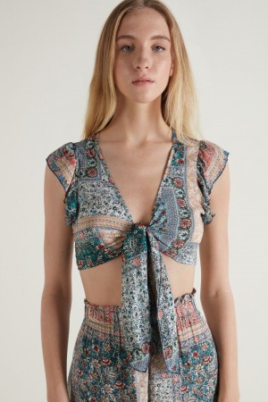 Dámské Crop Top Tezenis Ruffled with Knot Viacfarebný | CZ-LJ9274586