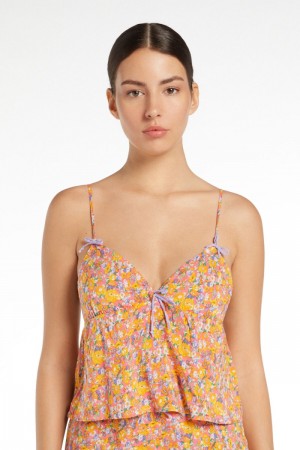 Dámské Crop Top Tezenis Viscose Fabric Triangle Colorful Floral Print | CZ-HS7893260