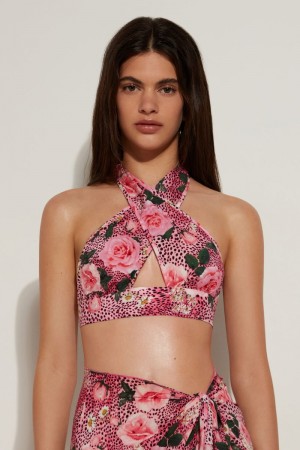 Dámské Crop Top Tezenis Viscose Fabric Triangle with Bands Růžové Růžové | CZ-KT7810965