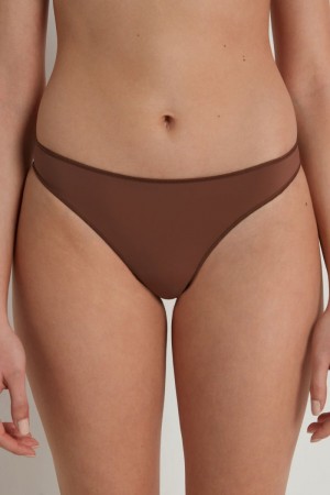 Dámské G-Strings Tezenis Microfiber Hnědé | CZ-JZ3725019