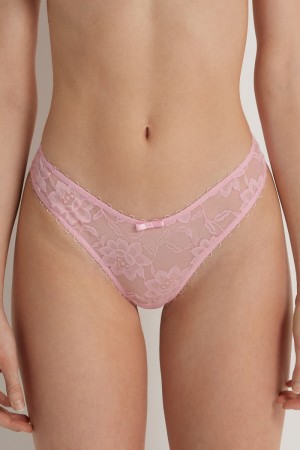 Dámské Kalhotky Tezenis Blooming Krajkové High-Cutzilian Růžové | CZ-YG2473065