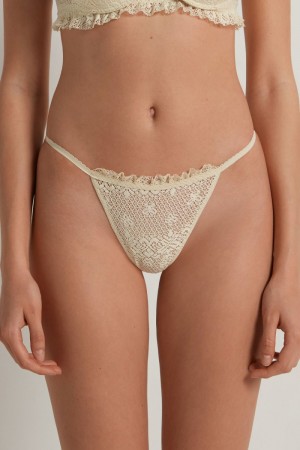 Dámské Kalhotky Tezenis Country Pointelle High-Cut Stringzilian Bílé | CZ-RD7815623