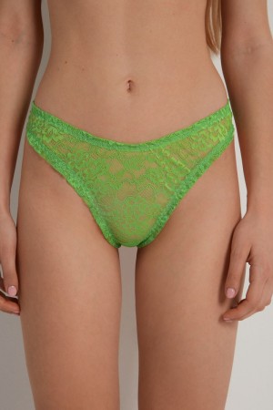 Dámské Kalhotky Tezenis High-Cut Gathered Lacezilian Zelene | CZ-WJ4562381