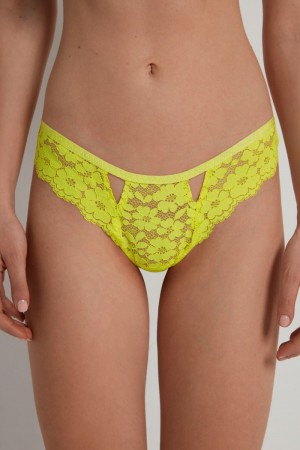 Dámské Kalhotky Tezenis High-Cut Lacezilian with Cut-Outs Světle Citrón Žluté | CZ-GI9410867