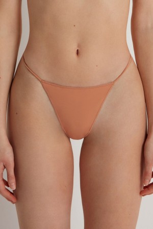 Dámské Kalhotky Tezenis High-Cut Microfiberzilian String Béžový Hnědé | CZ-BC3498061