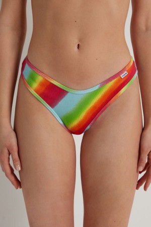 Dámské Kalhotky Tezenis High-Cut Ribbedzilian with Logo Viacfarebný Oranžové | CZ-OI6932140