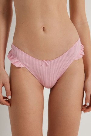Dámské Kalhotky Tezenis High-Cut Žebrovaný Cottonzilian with Ruffles Růžové | CZ-UR6120738