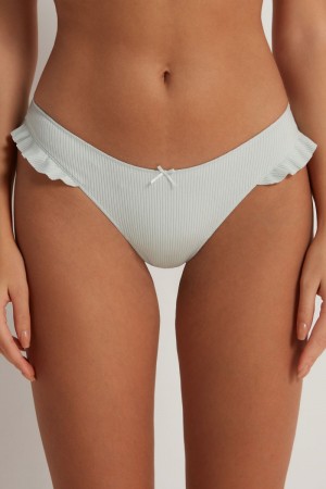 Dámské Kalhotky Tezenis High-Cut Žebrovaný Cottonzilian with Ruffles Bílé Zelene | CZ-IS6891407