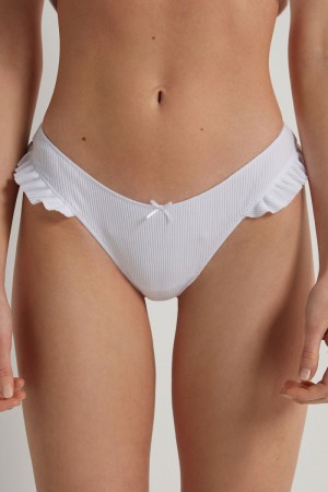 Dámské Kalhotky Tezenis High-Cut Žebrovaný Cottonzilian with Ruffles Bílé | CZ-XK4327518