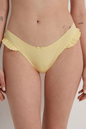 Dámské Kalhotky Tezenis High-Cut Žebrovaný Cottonzilian with Ruffles Žluté | CZ-AM2519073