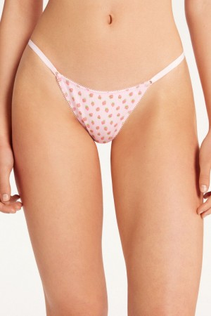 Dámské Kalhotky Tezenis High-Waisted Printed Cottonzilian String Růžové | CZ-WU7603521