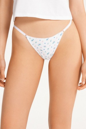 Dámské Kalhotky Tezenis High-Waisted Printed Cottonzilian String Bílé | CZ-UY1853249