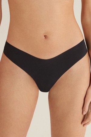 Dámské Kalhotky Tezenis Microfiber V-Shaped Laser-Cutzilian Černé | CZ-FX9843105