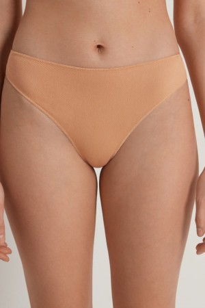 Dámské Kalhotky Tezenis Nude String High-Waistzilian Béžový Tmavě Béžový | CZ-JM7012984