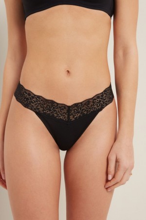 Dámské Kalhotky Tezenis Recycled Bavlněné and Lacezilian Černé | CZ-DO2653740