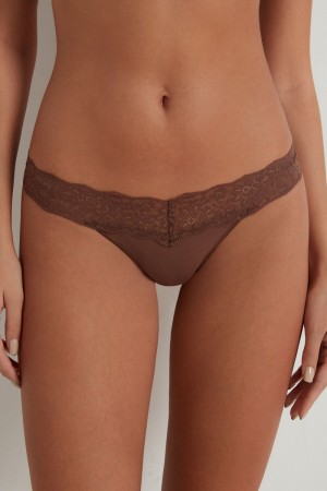 Dámské Kalhotky Tezenis Recycled Bavlněné and Lacezilian Hnědé | CZ-CK4367812