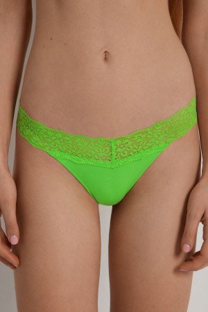 Dámské Kalhotky Tezenis Recycled Bavlněné and Lacezilian Zelene | CZ-FV2798035