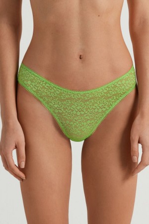 Dámské Kalhotky Tezenis Recycled Krajkové High-Cut Zelene | CZ-NZ6231074