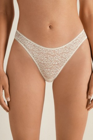Dámské Kalhotky Tezenis Recycled Krajkové High-Cut Bílé Bílé Krém | CZ-MW6251847