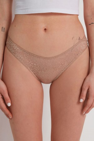 Dámské Kalhotky Tezenis Recycled Krajkové High-Cut Béžový Béžový Růžové | CZ-RN4952786