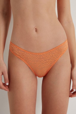 Dámské Kalhotky Tezenis Recycled Krajkové High-Cut Oranžové | CZ-BT6579483
