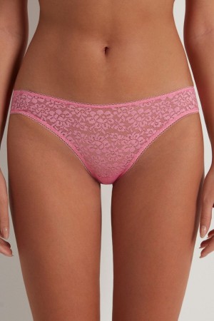 Dámské Kalhotky Tezenis Recycled Krajkové High-Cut Růžové | CZ-GK3946150