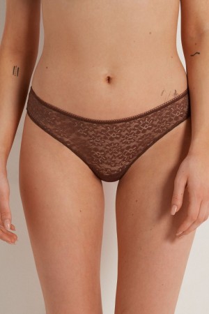 Dámské Kalhotky Tezenis Recycled Krajkové Laser-Cut Microfiberzilian Hnědé | CZ-AB1638097