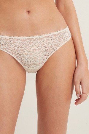 Dámské Kalhotky Tezenis Recycled Krajkové Laser-Cut Microfiberzilian Bílé Bílé Krém | CZ-ZF7305819