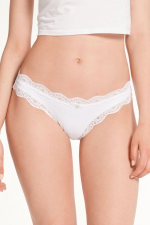 Dámské Kalhotky Tezenis Ribbedzilian with Krajkové Trim Bílé | CZ-QC3826419