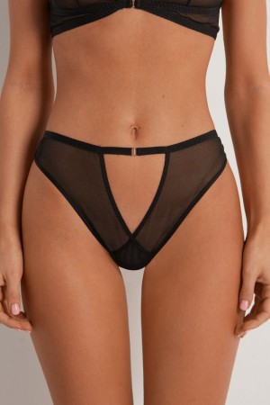 Dámské Kalhotky Tezenis Seduction Mesh High Waistzilian Černé | CZ-LC6148325