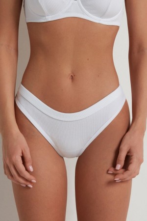 Dámské Kalhotky Tezenis Spring Rib High-Cut Cottonzilian Bílé | CZ-BK6520437