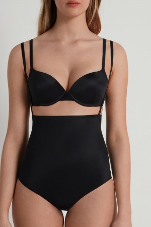 Dámské Kalhotky Tezenis Ultralight Shaping High with Straps Černé | CZ-KZ3874061