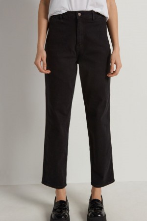 Dámské Kalhoty Jogger Tezenis High-Pasem Denim with 4 Pockets Černé | CZ-XG8236714