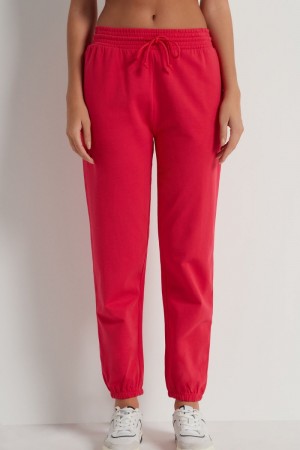 Dámské Kalhoty Jogger Tezenis Joggers with Welt Pocket and Drawstring Červené | CZ-YS7935842