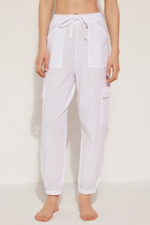 Dámské Kalhoty Tezenis Bavlněné Platene Cargo Bílé | CZ-IX6128504